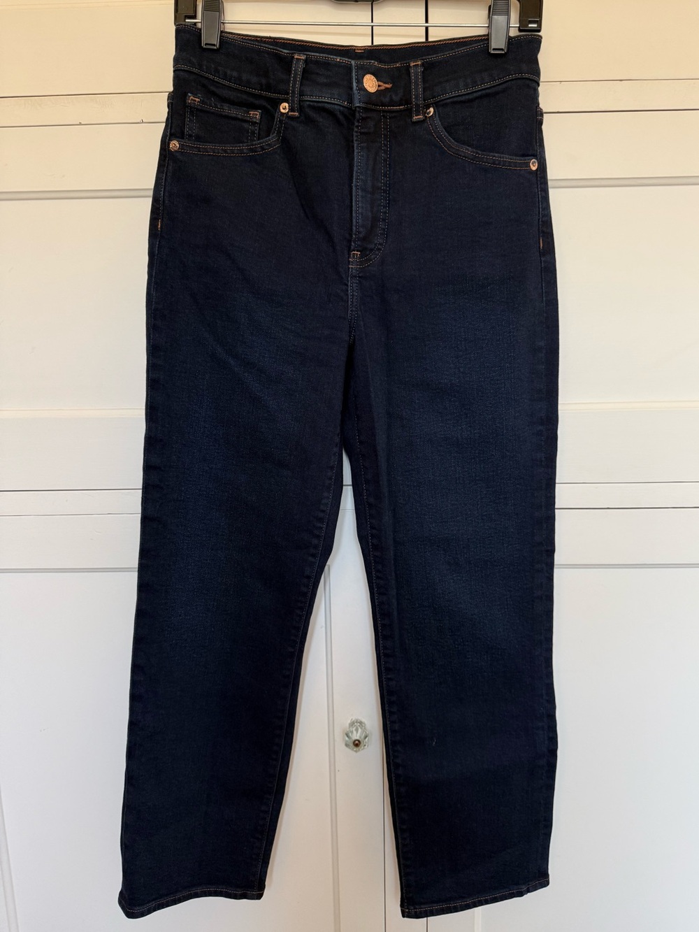 EXPRESS Dark Wash High-Rise Straight Ankle Jeans